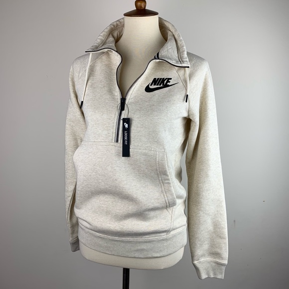 COZY Nike Half-zip Sweatshirt Oatmeal & Black XS - Picture 6 of 8